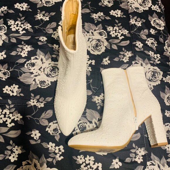 NEW-Top Moda White Textured Ankle Boots SZ 9 - Picture 3 of 8